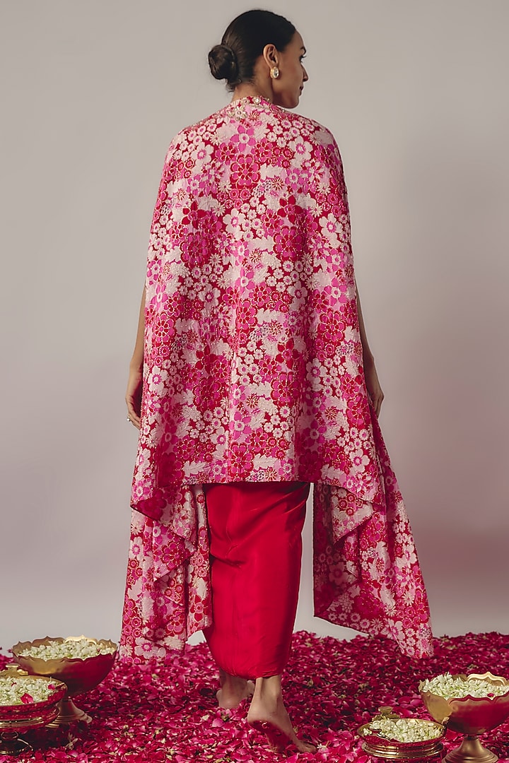 Pink Crepe Floral Printed Cape Set by Krishna Padia at Pernia's Pop Up Shop