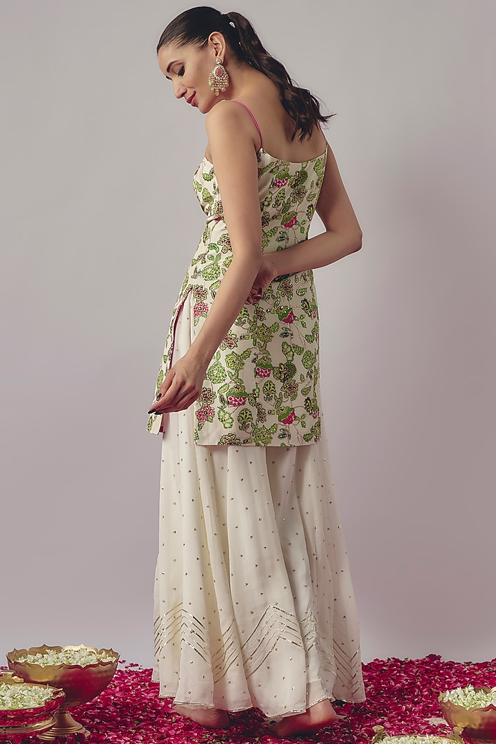 White Chinon Party Wear Sharara Set by Krishna Padia at Pernia's Pop Up Shop