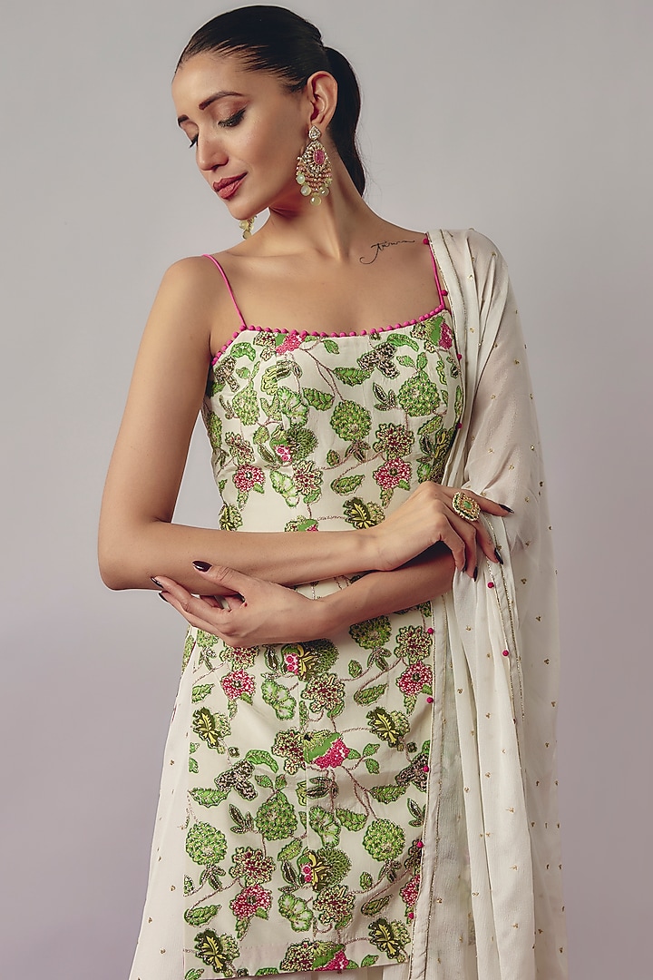 White Chinon Party Wear Sharara Set by Krishna Padia at Pernia's Pop Up Shop