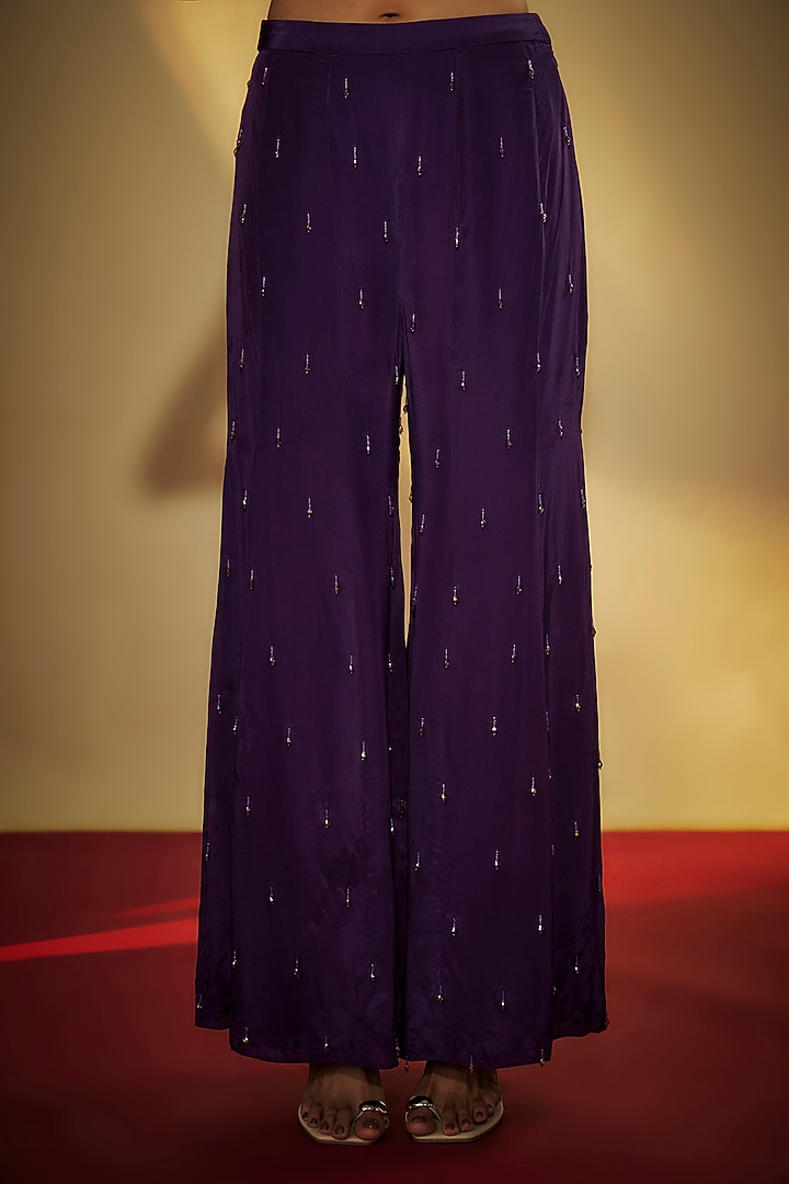 Purple Pure Crepe Wedding Sharara Set by Krishna Padia at Pernia's Pop Up Shop
