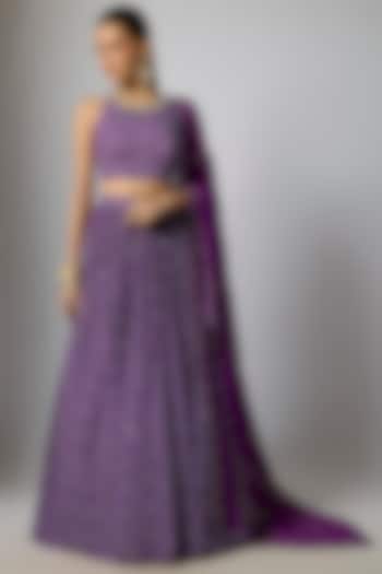 Purple Chinon Bandhani Printed Lehenga Set by Krishna Padia at Pernia's Pop Up Shop