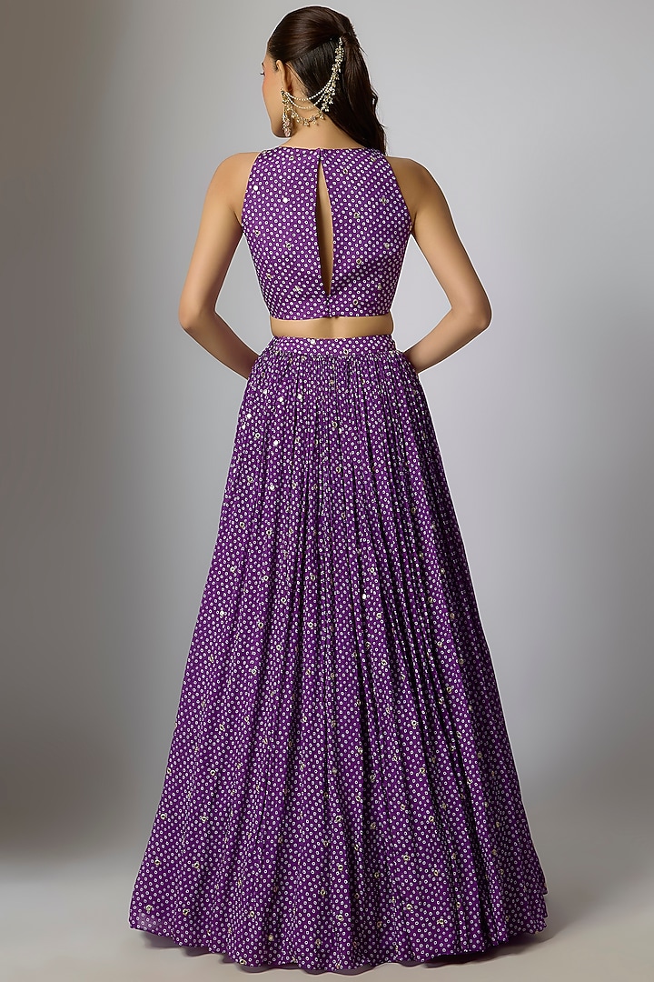 Purple Chinon Bandhani Printed Lehenga Set by Krishna Padia at Pernia's Pop Up Shop