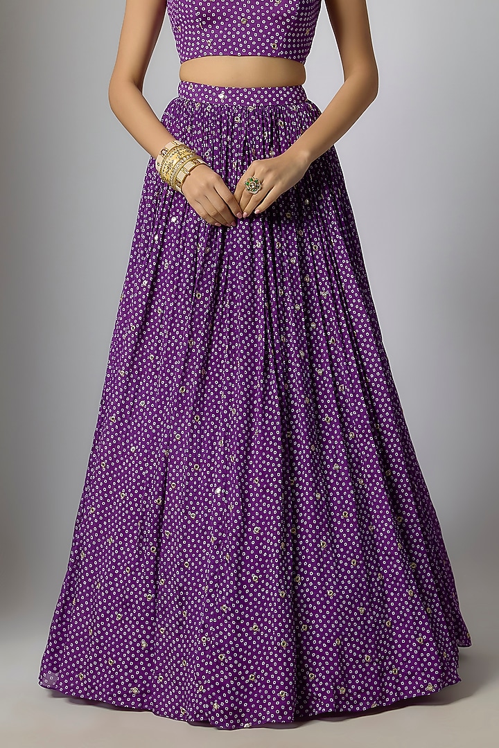Purple Chinon Bandhani Printed Lehenga Set by Krishna Padia at Pernia's Pop Up Shop
