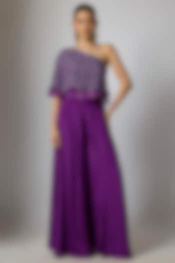 Purple Chinon Bandhani Printed Palazzo Pant Set by Krishna Padia at Pernia's Pop Up Shop