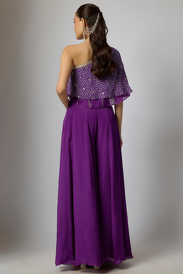 Purple Chinon Bandhani Printed Palazzo Pant Set by Krishna Padia at Pernia's Pop Up Shop