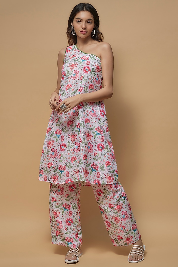 White French Crepe Printed Kurta Set by Krishna Padia at Pernia's Pop Up Shop