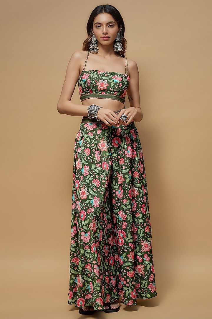 Deep Green French Crepe Printed Co-Ord Set by Krishna Padia at Pernia's Pop Up Shop