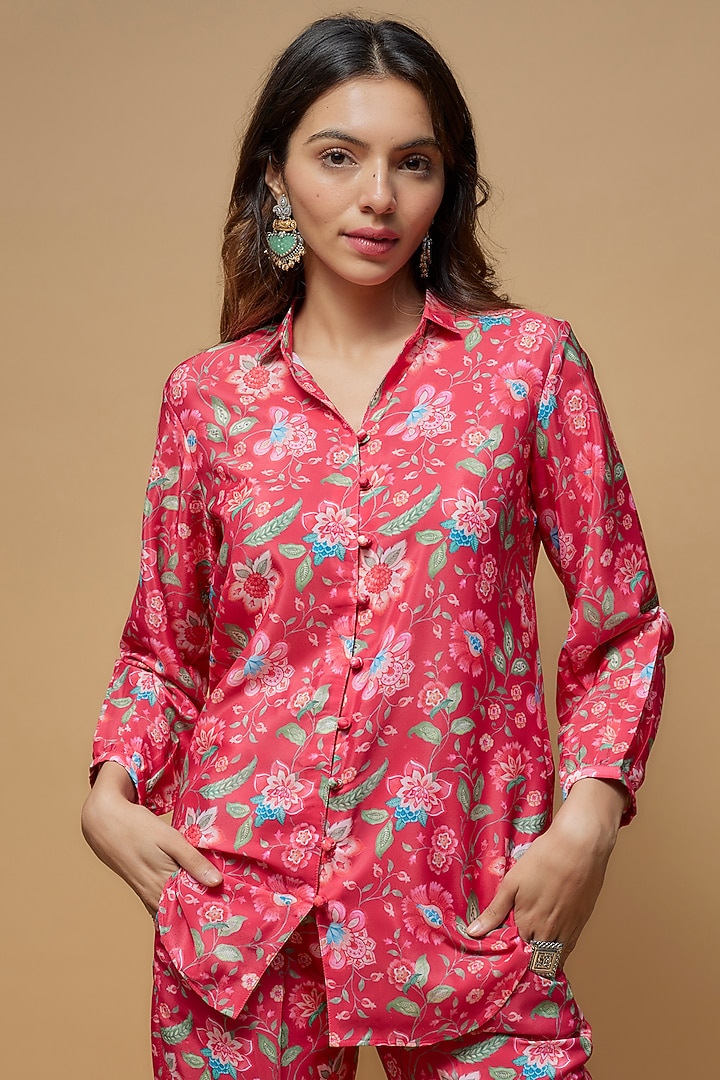 Pink French Crepe Printed Co-Ord Set by Krishna Padia at Pernia's Pop Up Shop