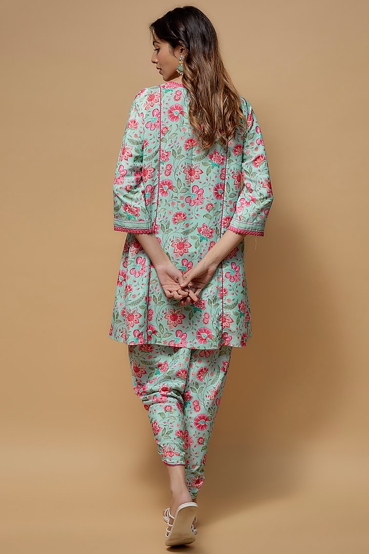 Sky Blue French Crepe Printed Dhoti Set by Krishna Padia at Pernia's Pop Up Shop