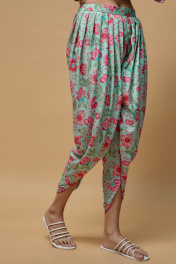 Sky Blue French Crepe Printed Dhoti Set by Krishna Padia at Pernia's Pop Up Shop