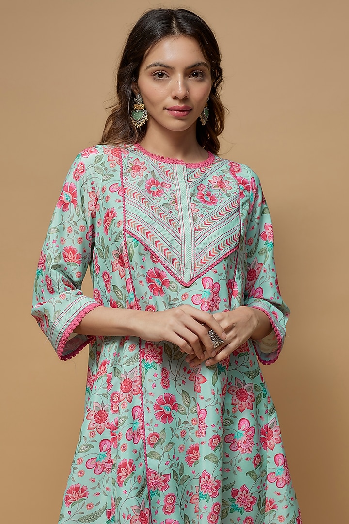Sky Blue French Crepe Printed Dhoti Set by Krishna Padia at Pernia's Pop Up Shop