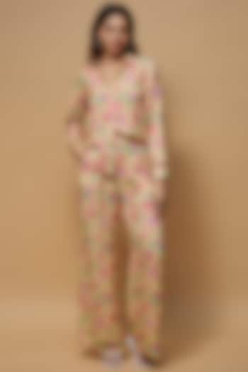 Light Yellow French Crepe Printed Co-Ord Set by Krishna Padia at Pernia's Pop Up Shop