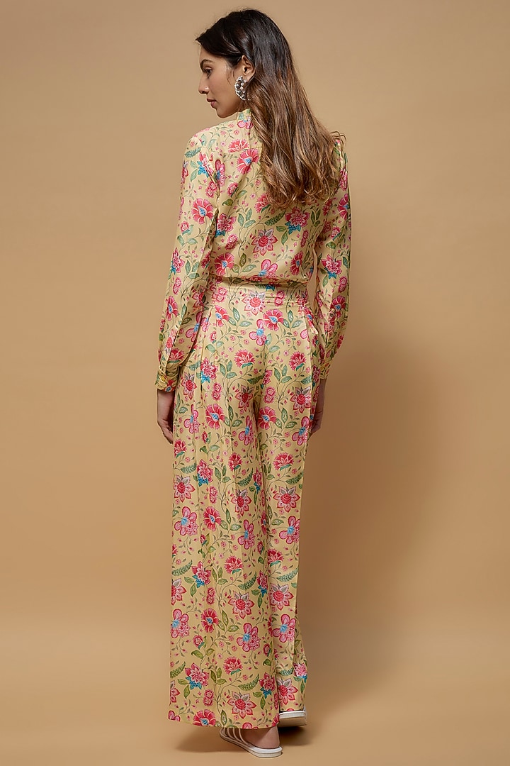 Light Yellow French Crepe Printed Co-Ord Set by Krishna Padia at Pernia's Pop Up Shop