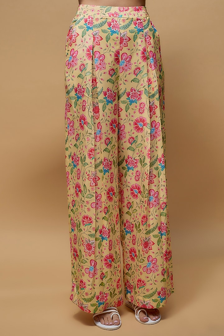 Light Yellow French Crepe Printed Co-Ord Set by Krishna Padia at Pernia's Pop Up Shop