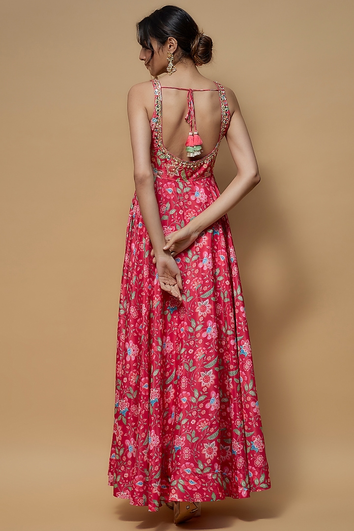 Pink French Crepe Printed Wedding Anarkali Set by Krishna Padia at Pernia's Pop Up Shop