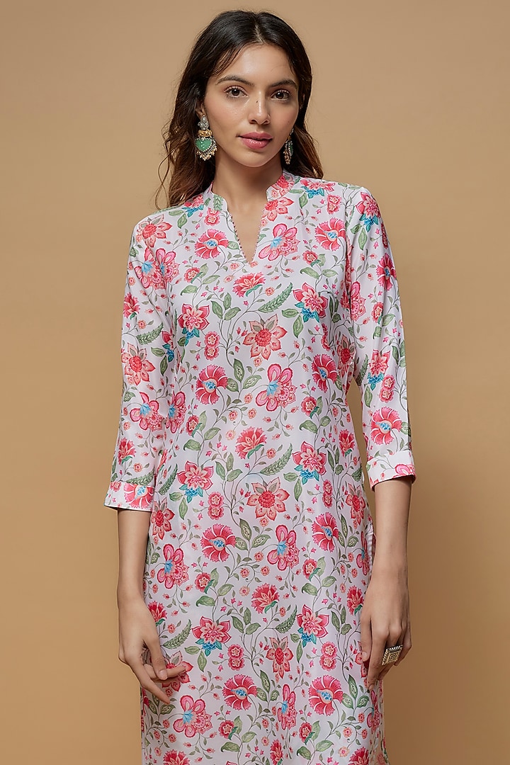 White French Crepe Printed Kurta Set by Krishna Padia at Pernia's Pop Up Shop