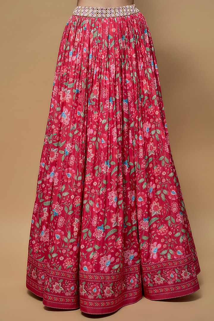 Bright Pink French Crepe Printed Wedding Lehenga Set by Krishna Padia at Pernia's Pop Up Shop