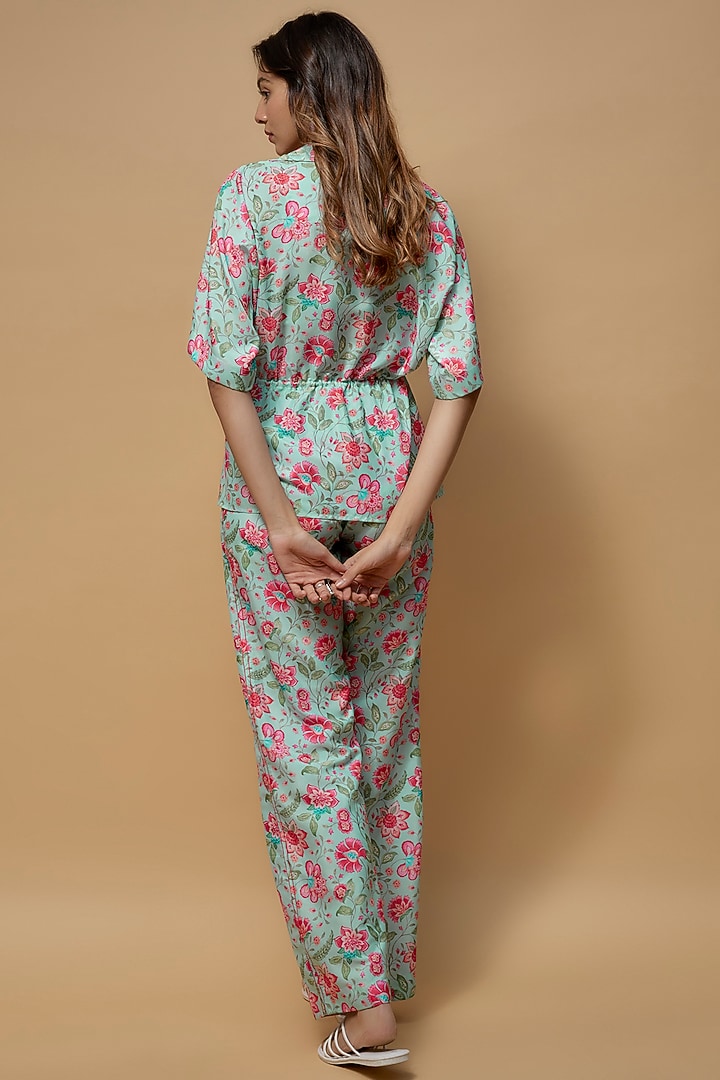 Sky Blue French Crepe Printed Co-Ord Set by Krishna Padia at Pernia's Pop Up Shop
