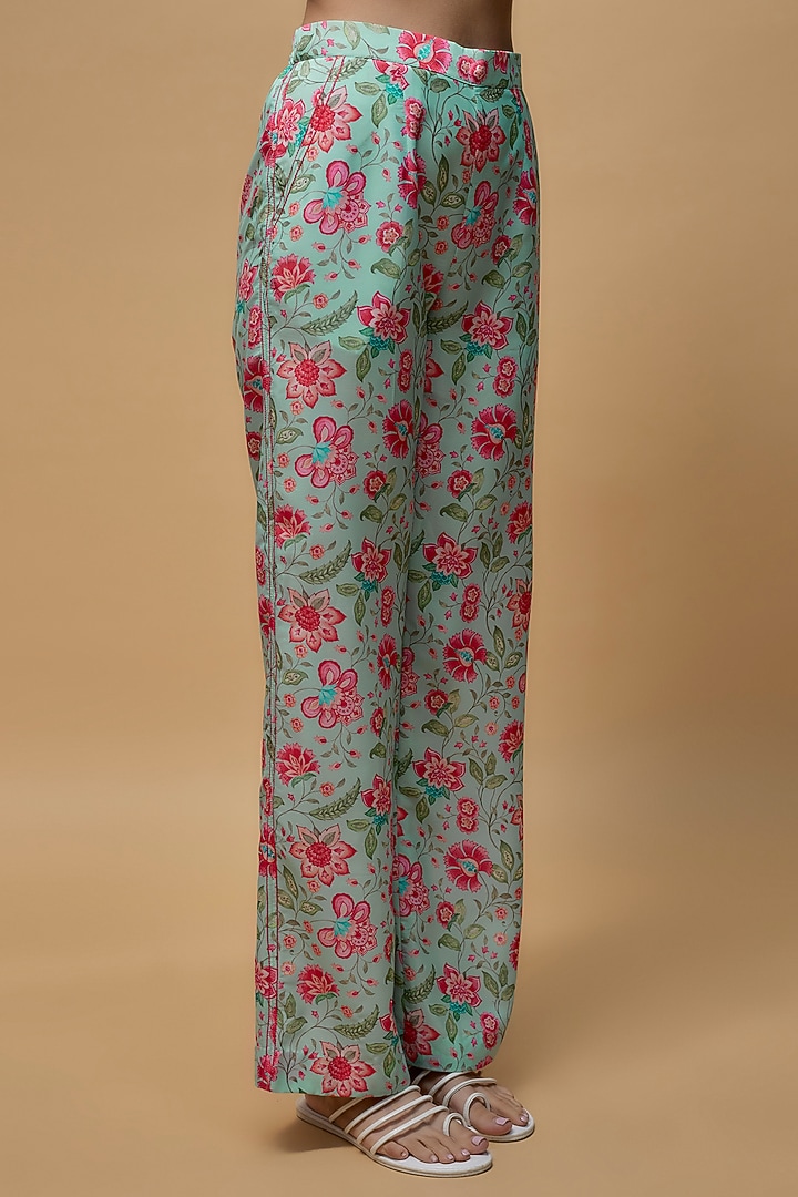 Sky Blue French Crepe Printed Co-Ord Set by Krishna Padia at Pernia's Pop Up Shop