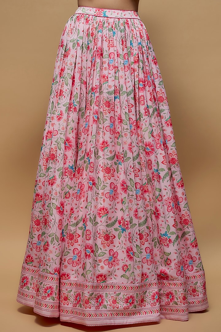 Baby Pink French Crepe Printed Jacket Lehenga Set by Krishna Padia at Pernia's Pop Up Shop
