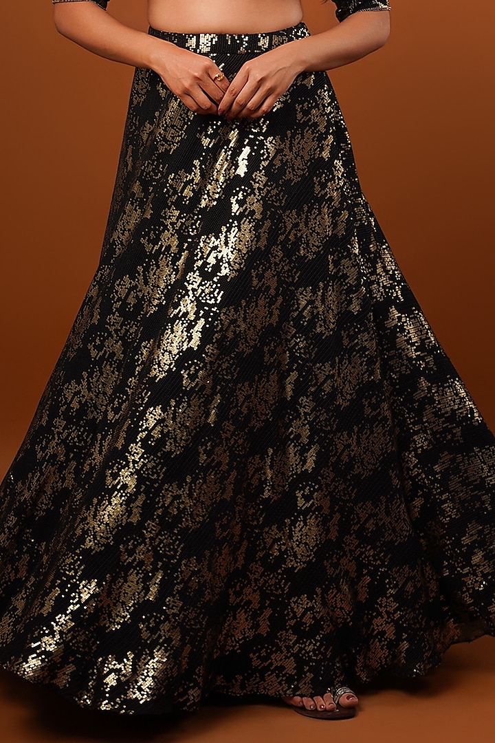 Black Georgette Sequins Embroidered Wedding Lehenga Set by Krishna Padia at Pernia's Pop Up Shop