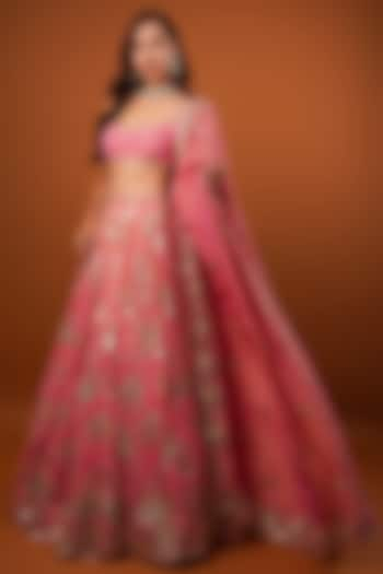 Pink-Gold Tissue Sequins Embroidered Lehenga Set by Krishna Padia