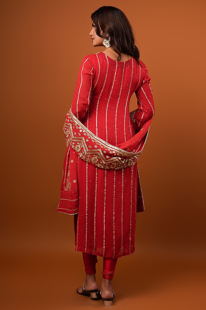 Cherry Red Georgette Gota Patti Work Kurta Set by Krishna Padia at Pernia's Pop Up Shop