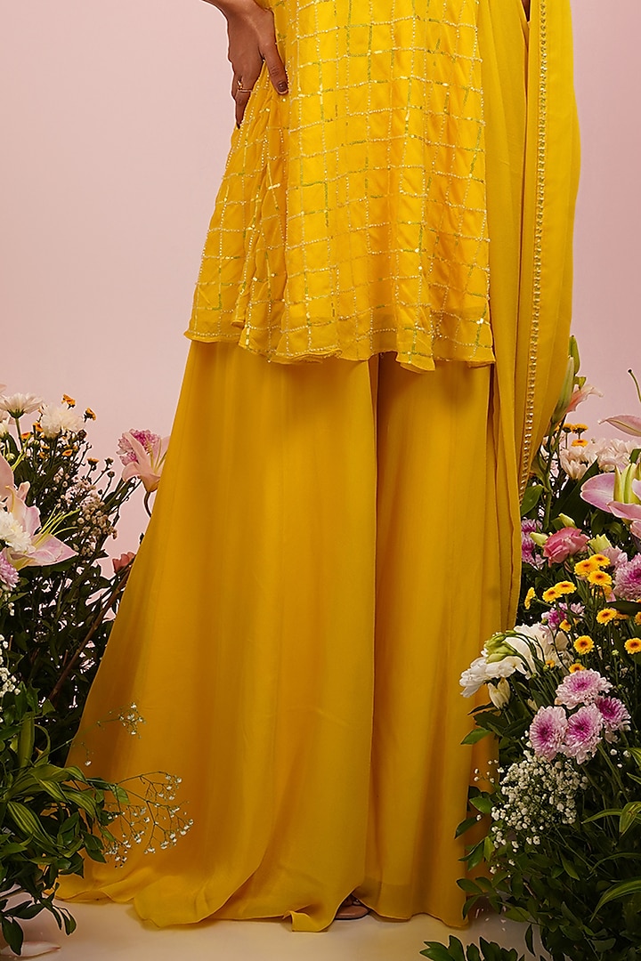 Yellow Georgette Wedding Sharara Set by Krishna Padia at Pernia's Pop Up Shop