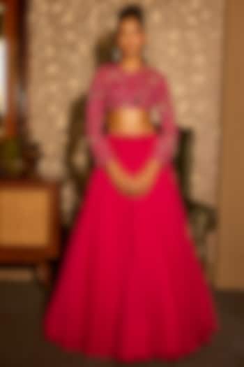 Fuchsia Pink Soft Organza Wedding Lehenga Set by Krishna Padia at Pernia's Pop Up Shop