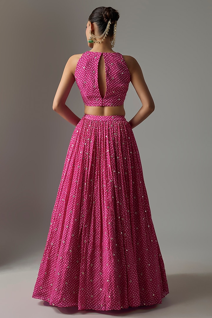 Pink Chinon Bandhani Printed Lehenga Set by Krishna Padia at Pernia's Pop Up Shop