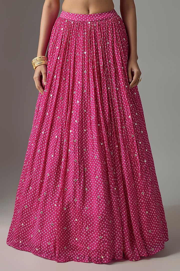 Pink Chinon Bandhani Printed Lehenga Set by Krishna Padia at Pernia's Pop Up Shop