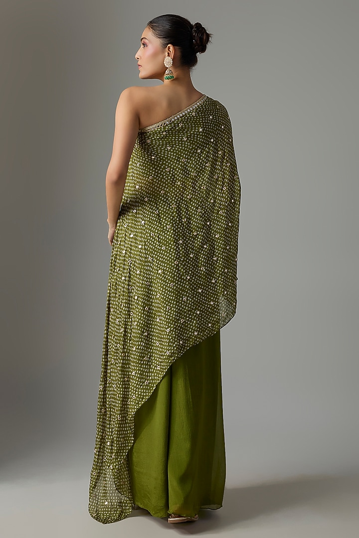 Mehendi Green Chinon Palazzo Set by Krishna Padia at Pernia's Pop Up Shop