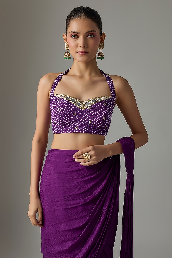 Purple Chinon Pre-Stitched Party Wear Saree Set by Krishna Padia at Pernia's Pop Up Shop
