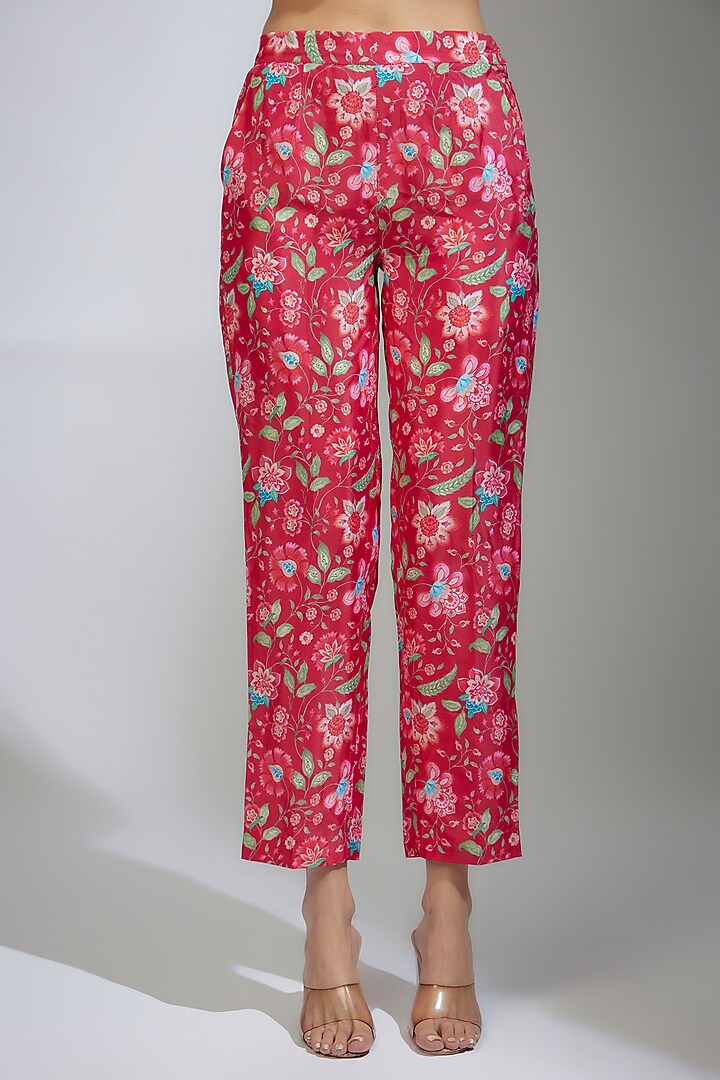 Pink French Crepe Floral Printed Kurta Set by Krishna Padia at Pernia's Pop Up Shop