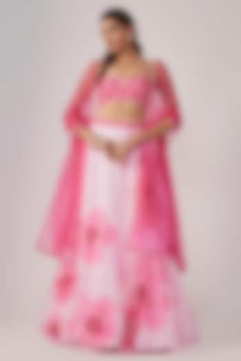 Powder Pink Organza Floral Embroidered & Printed Wedding Lehenga Set by Krishna Padia at Pernia's Pop Up Shop