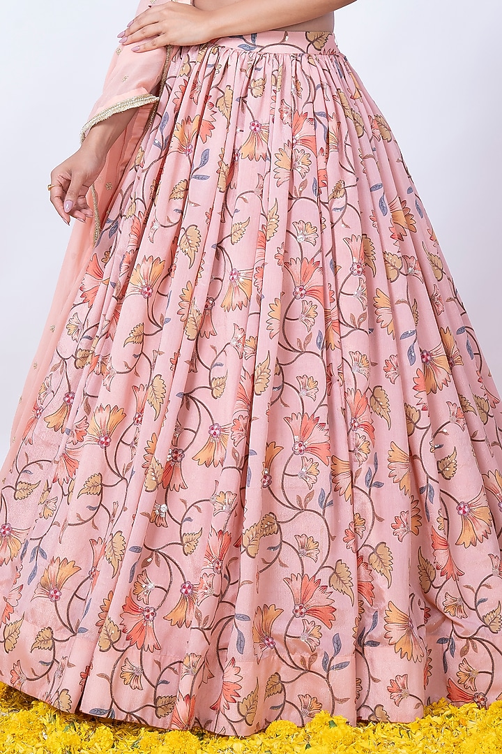 Peach Printed Wedding Lehenga Set by Krishna Padia at Pernia's Pop Up Shop