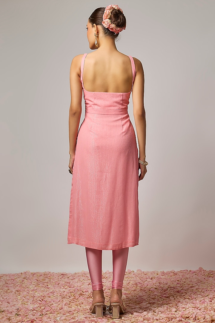 Blush Pink Lurex Georgette Hand Embroidered Kurta Set by Krishna Padia at Pernia's Pop Up Shop