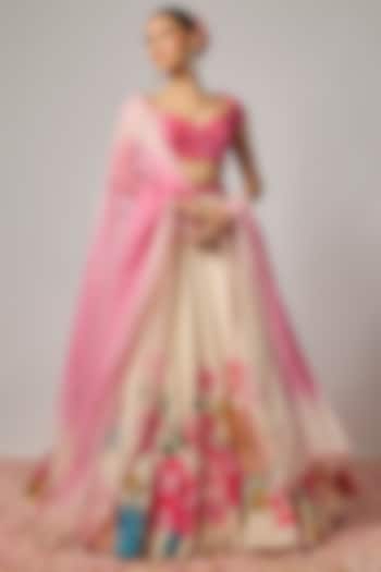 Ivory Dola Silk Cutdana & Floral Work Wedding Lehenga Set by Krishna Padia at Pernia's Pop Up Shop