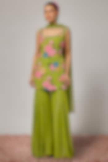 Mehendi Green Lurex Georgette Wedding Sharara Set by Krishna Padia at Pernia's Pop Up Shop