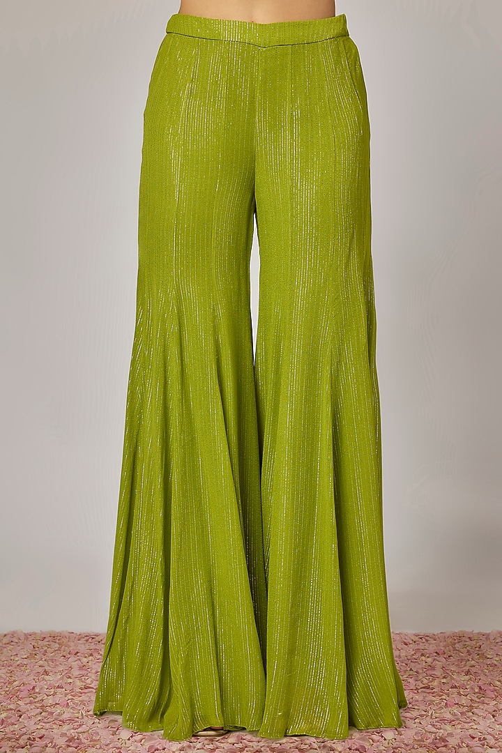 Mehendi Green Lurex Georgette Wedding Sharara Set by Krishna Padia at Pernia's Pop Up Shop