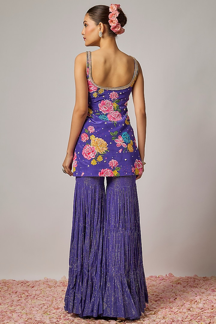 Deep Purple Lurex Georgette Wedding Sharara Set by Krishna Padia at Pernia's Pop Up Shop