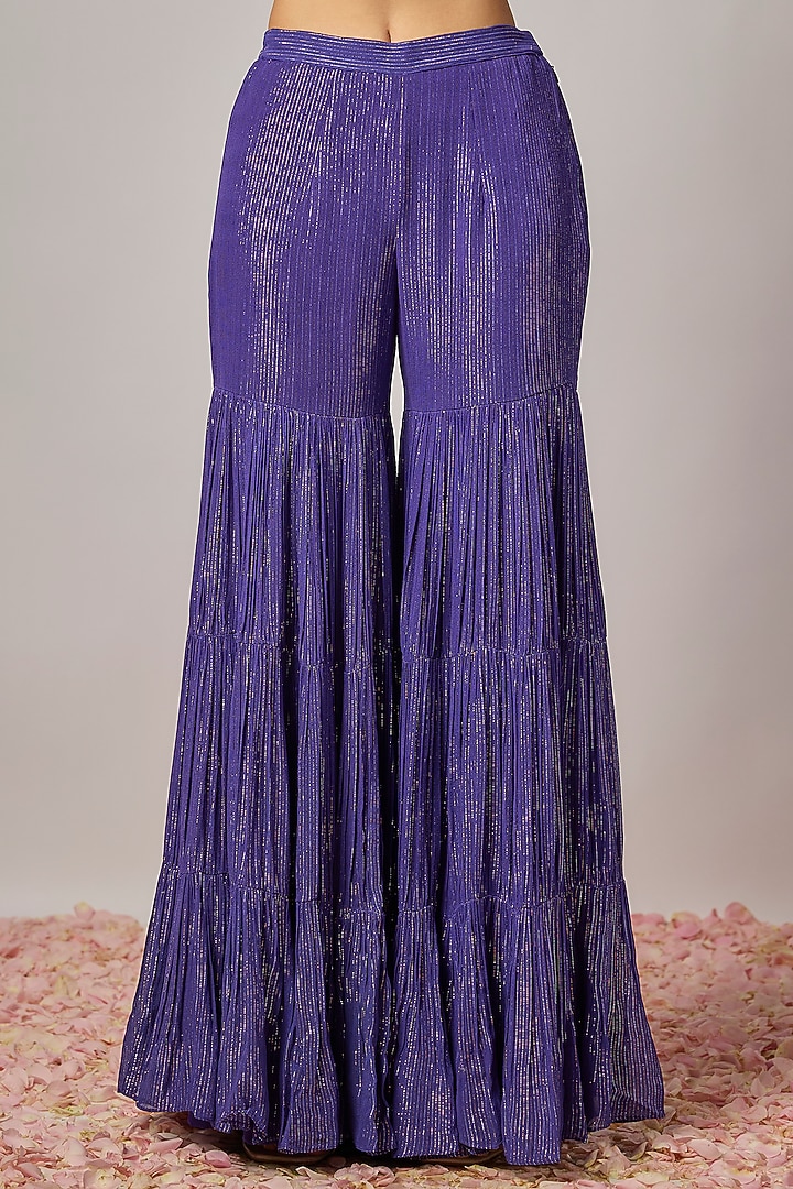Deep Purple Lurex Georgette Wedding Sharara Set by Krishna Padia at Pernia's Pop Up Shop