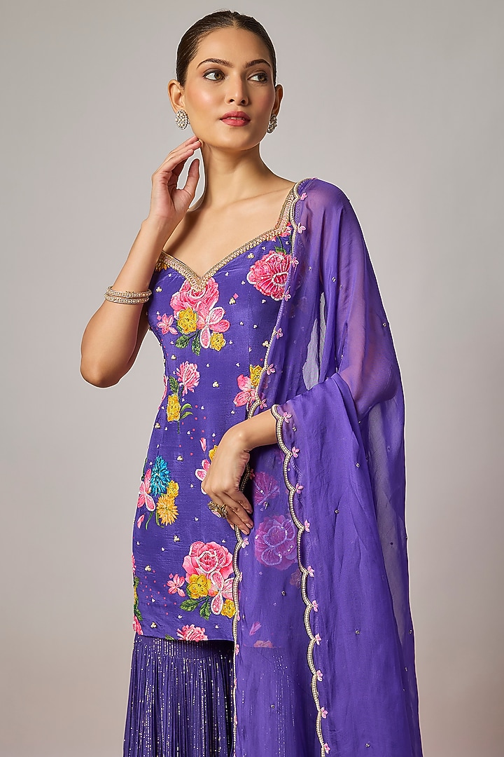 Deep Purple Lurex Georgette Wedding Sharara Set by Krishna Padia at Pernia's Pop Up Shop