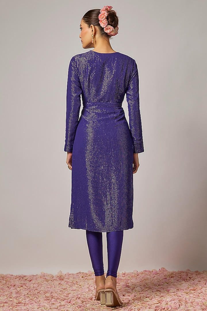 Deep Purple Lurex Georgette Hand Embroidered Kurta Set by Krishna Padia at Pernia's Pop Up Shop