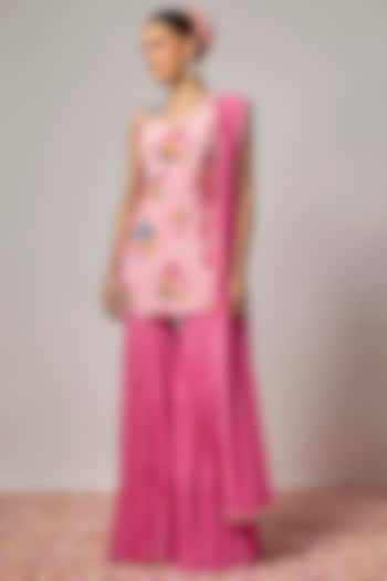 Pink Lurex Georgette Wedding Sharara Set by Krishna Padia at Pernia's Pop Up Shop