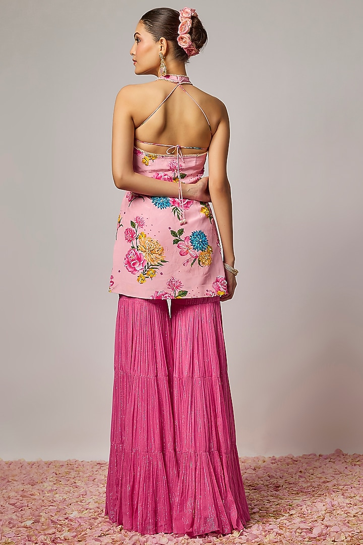 Pink Lurex Georgette Party Wear Sharara Set by Krishna Padia at Pernia's Pop Up Shop