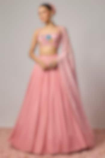 Blush Pink Lurex Silk Wedding Lehenga Set by Krishna Padia at Pernia's Pop Up Shop