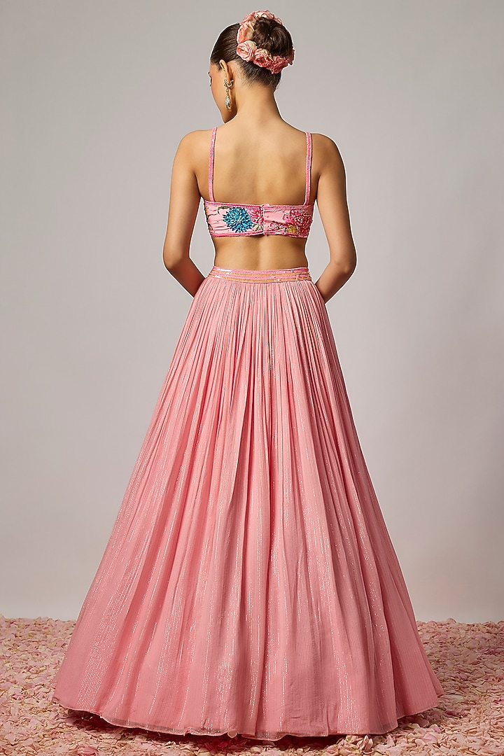 Blush Pink Lurex Silk Wedding Lehenga Set by Krishna Padia at Pernia's Pop Up Shop