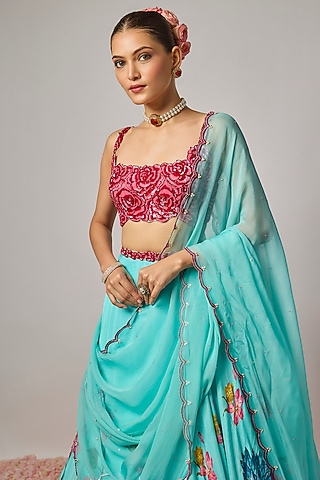 Deep Raspberry Pink Silk Sequin Embroidered Blouse by Krishna Padia