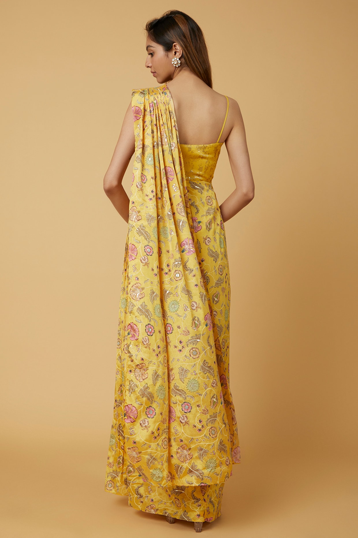 Yellow Pure Organza Silk Saree